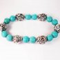 Silvery Plated Resin Bead Turquoise White Bead Stretch Bracelet for Men Women ZZ2118