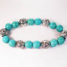 Silvery Plated Resin Bead Turquoise White Bead Stretch Bracelet for Men Women ZZ2119