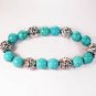 Silvery Plated Resin Bead Turquoise White Bead Stretch Bracelet for Men Women ZZ2119