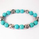 Silvery Plated Resin Bead Turquoise White Bead Stretch Bracelet for Men Women ZZ2120