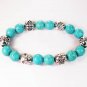 Silvery Plated Resin Bead Turquoise White Bead Stretch Bracelet for Men Women ZZ2120