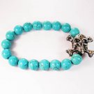 Silvery Plated Resin Bead Turquoise White Bead Stretch Bracelet for Men Women ZZ2121