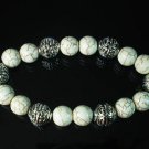 Silvery Plated Resin Bead Turquoise White Bead Stretch Bracelet for Men Women ZZ2122