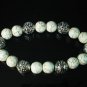 Silvery Plated Resin Bead Turquoise White Bead Stretch Bracelet for Men Women ZZ2122