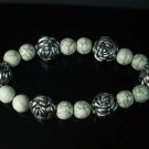 Silvery Plated Resin Bead Turquoise White Bead Stretch Bracelet for Men Women ZZ2123