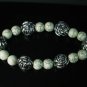 Silvery Plated Resin Bead Turquoise White Bead Stretch Bracelet for Men Women ZZ2123