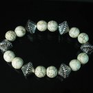 Silvery Plated Resin Bead Turquoise White Bead Stretch Bracelet for Men Women ZZ2124