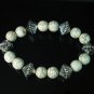 Silvery Plated Resin Bead Turquoise White Bead Stretch Bracelet for Men Women ZZ2124