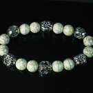 Silvery Plated Resin Bead Turquoise White Bead Stretch Bracelet for Men Women ZZ2125