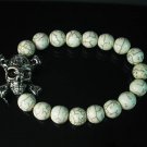 Silvery Plated Resin Bead Turquoise White Bead Stretch Bracelet for Men Women ZZ2127