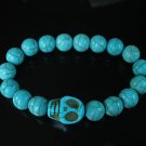 Turquoise Baby Blue Skull Bead Baby Blue Veins Ball Beads Stretch Bracelet for Men Women ZZ226