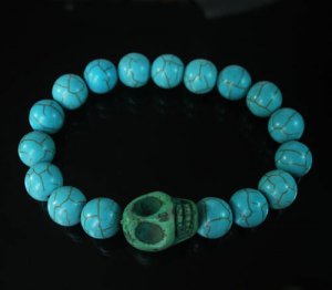 Beautiful Turquoise Green Skull Bead Baby Blue Veins Ball Beads Stretch Bracelet for Men Women ZZ228