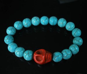 Beautiful Turquoise Red Skull Bead Baby Blue Veins Ball Beads Stretch Bracelet for Men Women ZZ229