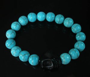 Beautiful Turquoise Black Skull Bead Baby Blue Veins Ball Beads Stretch Bracelet for Men Women ZZ231