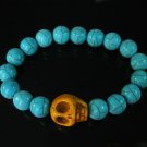 Turquoise Orange Skull Bead Baby Blue Veins Ball Beads Stretch Bracelet for Men Women ZZ232