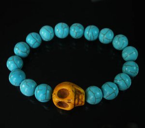 Turquoise Orange Skull Bead Baby Blue Veins Ball Beads Stretch Bracelet for Men Women ZZ232