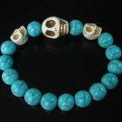 Turquoise White Skull Bead Baby Blue Veins Ball Beads Stretch Bracelet for Men Women ZZ233