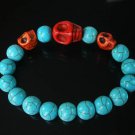 Turquoise Red Skull Bead Baby Blue Veins Ball Beads Stretch Bracelet for Men Women ZZ235