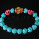 Turquoise Orange Hot Pink Skull Bead Baby Blue Veins Ball Beads Stretch Bracelet for Men Women ZZ237
