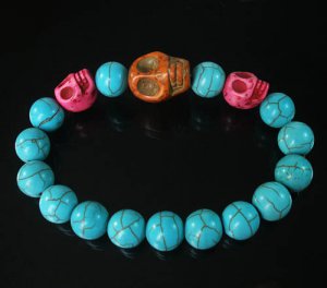Turquoise Orange Hot Pink Skull Bead Baby Blue Veins Ball Beads Stretch Bracelet for Men Women ZZ237