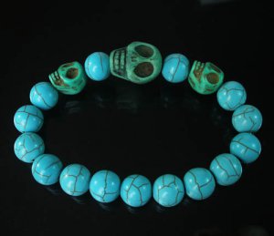Turquoise Green Skull Bead Baby Blue Veins Ball Beads Stretch Bracelet for Men Women ZZ239