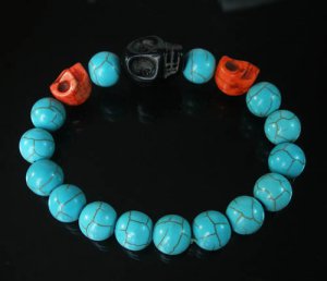 Turquoise Red Black Skull Bead Baby Blue Veins Ball Beads Stretch Bracelet for Men Women ZZ240
