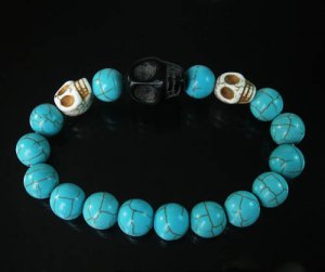 Turquoise Black White Skull Bead Baby Blue Veins Ball Beads Stretch Bracelet for Men Women ZZ242