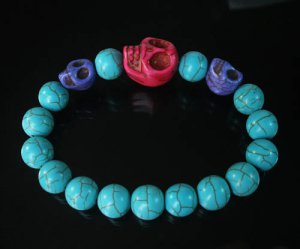 Turquoise Hot Pink Purple Skull Bead Baby Blue Veins Ball Beads Stretch Bracelet for Men Women ZZ243