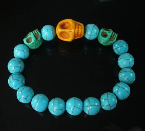 Turquoise Orange Green Skull Bead Baby Blue Veins Ball Beads Stretch Bracelet for Men Women ZZ244