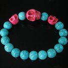 Turquoise Hot Pink Skull Bead Baby Blue Veins Ball Beads Stretch Bracelet for Men Women ZZ245