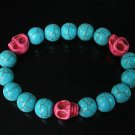 Turquoise Hot Pink Skull Bead Baby Blue Veins Ball Beads Stretch Bracelet for Men Women ZZ247