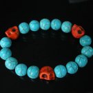 Turquoise Red Skull Bead Baby Blue Veins Ball Beads Stretch Bracelet for Men Women ZZ248