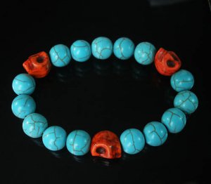 Turquoise Red Skull Bead Baby Blue Veins Ball Beads Stretch Bracelet for Men Women ZZ248