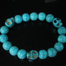 Turquoise Baby Blue Skull Bead Baby Blue Veins Ball Beads Stretch Bracelet for Men Women ZZ249
