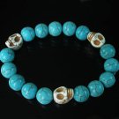 Turquoise White Skull Bead Baby Blue Veins Ball Beads Stretch Bracelet for Men Women ZZ250