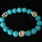 Turquoise White Skull Bead Baby Blue Veins Ball Beads Stretch Bracelet for Men Women ZZ250