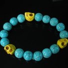 Turquoise Yellow Skull Bead Baby Blue Veins Ball Beads Stretch Bracelet for Men Women ZZ252