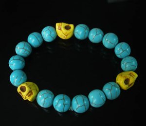 Turquoise Yellow Skull Bead Baby Blue Veins Ball Beads Stretch Bracelet for Men Women ZZ252