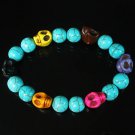Turquoise Colorful Skull Beads Baby Blue Veins Ball Beads Stretch Bracelet for Men Women ZZ253