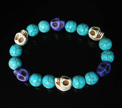 Turquoise White Purple Skull Beads Baby Blue Veins Ball Beads Stretch Bracelet for Men Women ZZ256