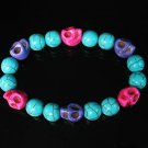 Turquoise Hot Pink Purple Skull Beads Baby Blue Veins Ball Beads Stretch Bracelet ZZ257