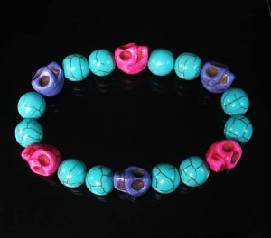 Turquoise Hot Pink Purple Skull Beads Baby Blue Veins Ball Beads Stretch Bracelet ZZ257