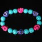 Turquoise Hot Pink Purple Skull Beads Baby Blue Veins Ball Beads Stretch Bracelet ZZ257
