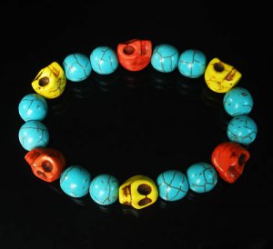 Turquoise Red Yellow Skull Beads Baby Blue Veins Ball Beads Stretch Bracelet for Men Women ZZ260