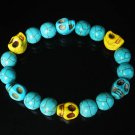 Turquoise Baby Blue Yellow Skull Beads Baby Blue Veins Ball Beads Stretch Bracelet ZZ261