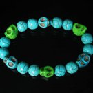 Turquoise Baby Blue Green Skull Beads Baby Blue Veins Ball Beads Stretch Bracelet ZZ262