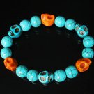 Turquoise Baby Blue Orange Skull Beads Baby Blue Veins Ball Beads Stretch Bracelet ZZ265
