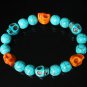 Turquoise Baby Blue Orange Skull Beads Baby Blue Veins Ball Beads Stretch Bracelet ZZ265