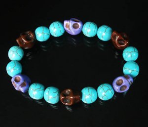 Turquoise Purple Brown Skull Beads Baby Blue Veins Ball Beads Stretch Bracelet for Men Women ZZ266