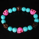 Turquoise Hot Pink Brown Skull Beads Baby Blue Veins Ball Beads Stretch Bracelet for Men Women ZZ268